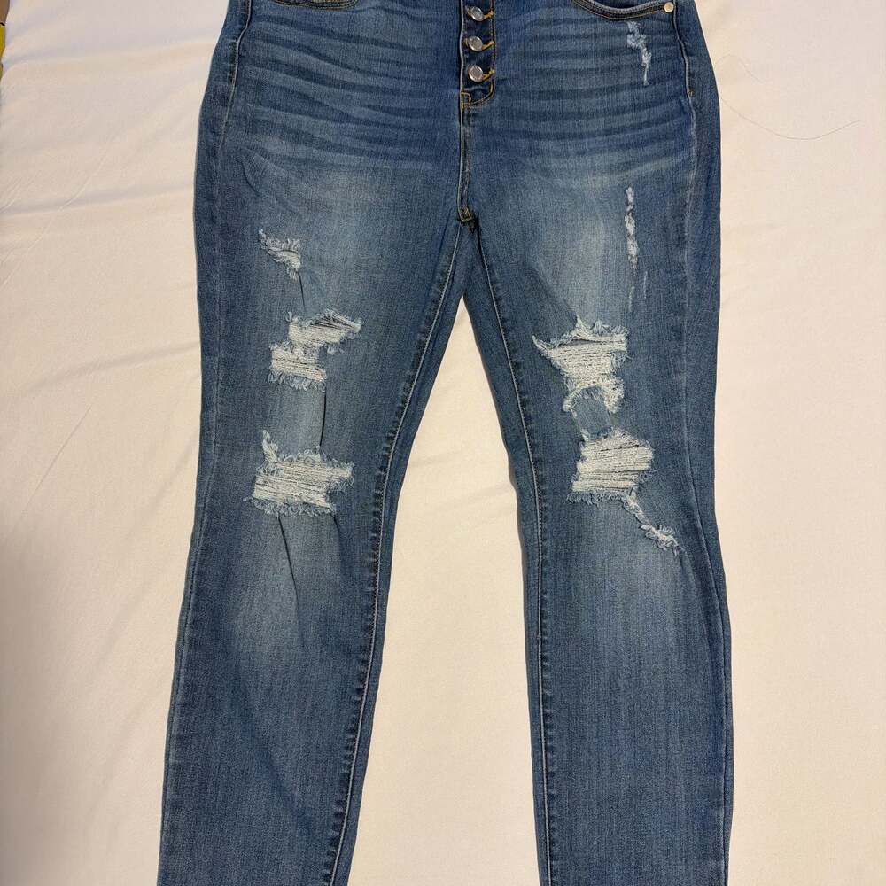 Judy Blue Button Fly Distressed Skinny Jeans Size 15/32